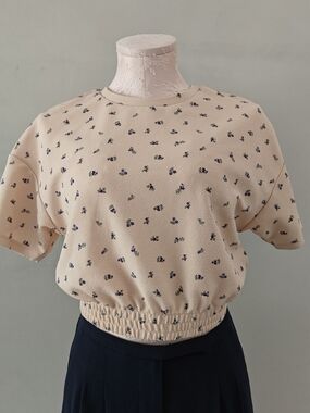 Icone Short-Sleeve Floral Cropped Top Small Summer Floral Casual Cute Ditsy